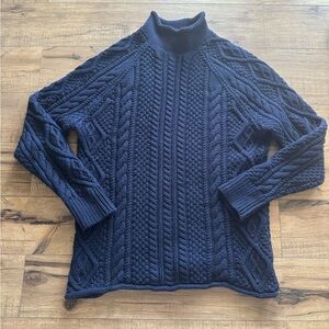 Navy J. Crew Always Oarsman cable knit roll neck sweater